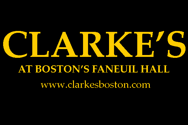 clarkes logo yellow text on black background